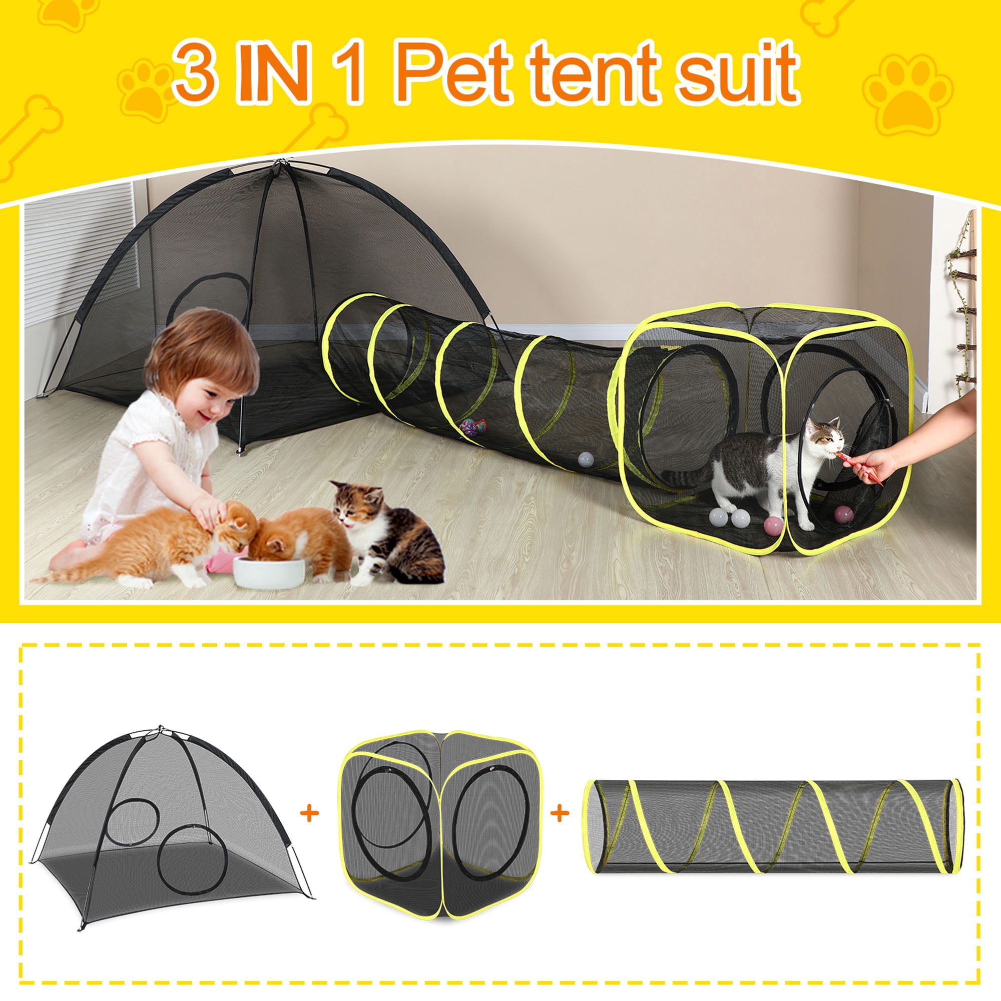 Wilwolfer 5PC Cat Toys Tunnel Portable Pets Kitty Mesh Tent with Cat Harness & Walking Leash Indoor Outdoor