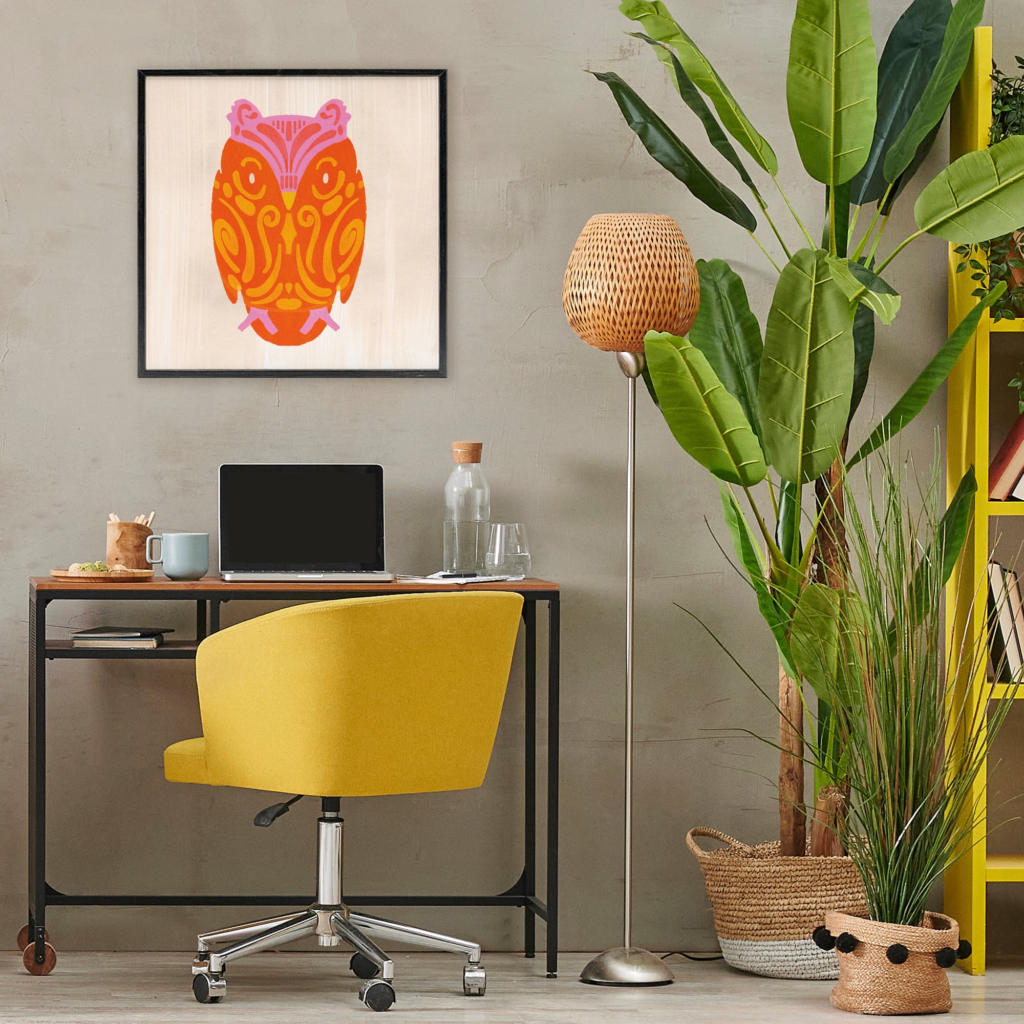 Stupell Industries Vibrant Folk Owl Motif Black Framed Giclee Art, design by The Paper Curator