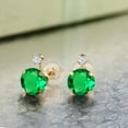 thumbnail image 3 of Gem Stone King 2.08 Ct Green Simulated Emerald White Created Sapphire 14K Yellow Gold Earrings, 3 of 3