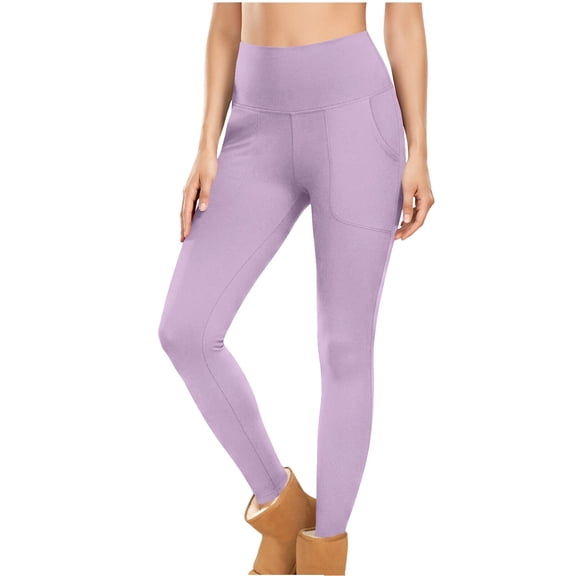 Womens Thermal Warm Leggings Stretchy Casual Slim Fitting Tights Pants with Pockets Workout Yoga Pants Purple S