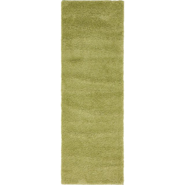 Unique Loom Solo Collection Solid, Plush, Kids, Modern Area Rug, 2' 2 x 6' 7 Runner, Light Green