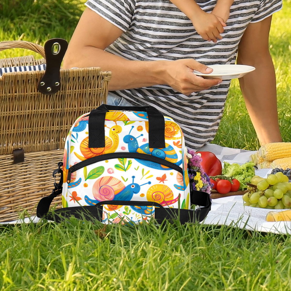Herdesigns Snails Insulated Lunch Bag for Women Men Adults Large Reusable Lunch Box Cute Snails Leakproof Cooler Tote Bags with Adjustable Shoulder Strap