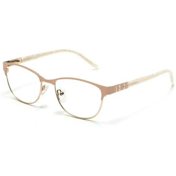 Tango Optics Browline Metal Eyeglasses Frame Luxe RX Stainless Steel Katharine Burr Blodgett Gold Accent For Prescription Lens -