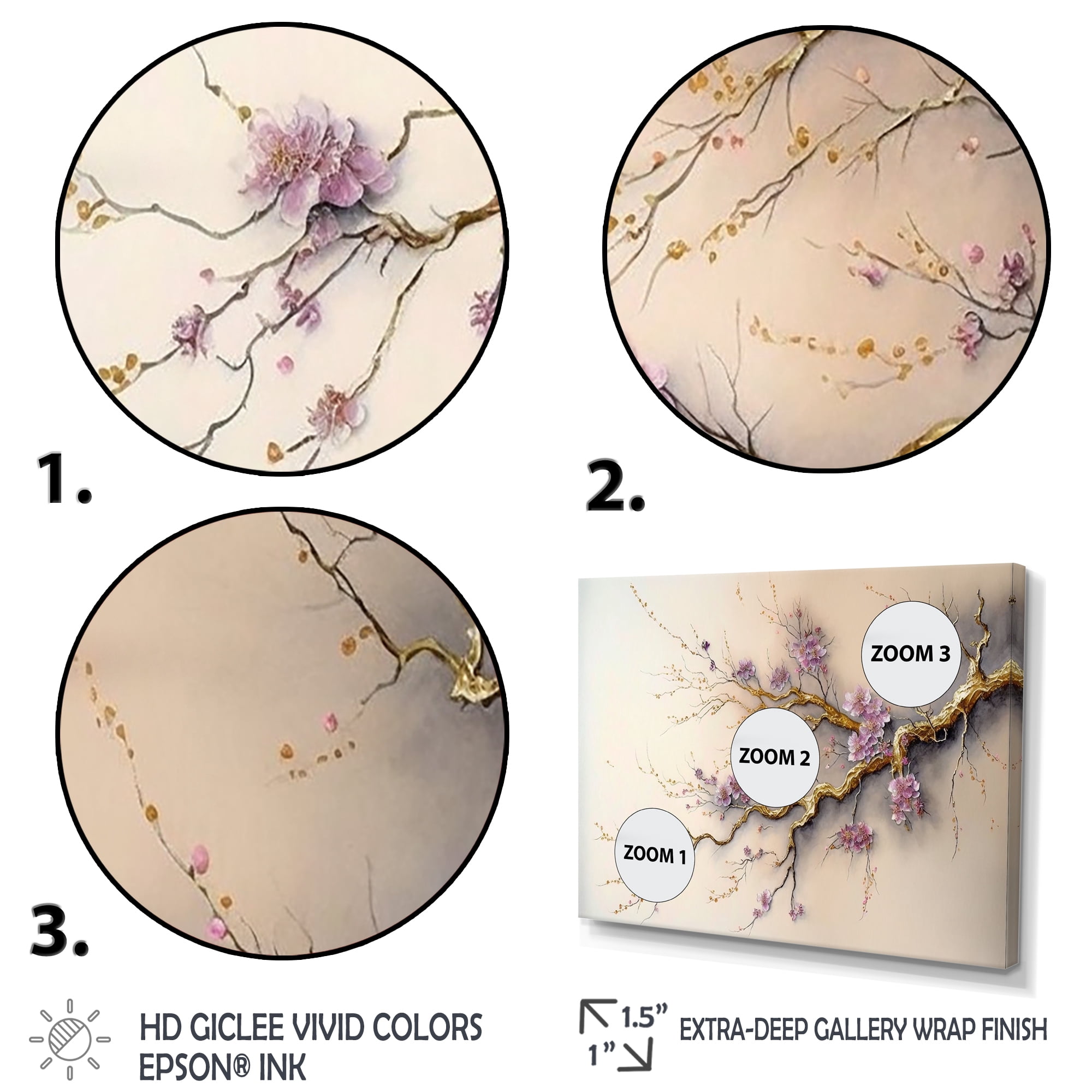 Designart Pink And Plum Cherry Blossom Branch V Canvas Wall Art