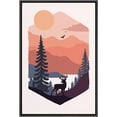 thumbnail image 3 of PixonSign Framed Canvas Print Wall Art Elk Overlooks Lake & Mountains Animals Wilderness Illustrations Modern Art Rustic Landscape Relax/Calm Warm Boho Decor for Living Room, Bedroom - 24"x36" Black, 3 of 5