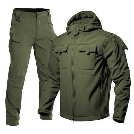 Valora Men s Winter Thermal Windproof Outdoor Suit Slim Fit Pocket Jacket Pants Set For Hiking Climbing Casual Wear Green S