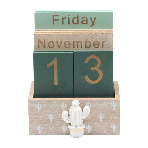 MOQIN Desktop Perpetual Calendar -Vintage Wood Block Perpetual Calendar Month Week Date Display for Livingroom Office Shop Bar Desk Decor Week Month Day Display,Desk Accessories