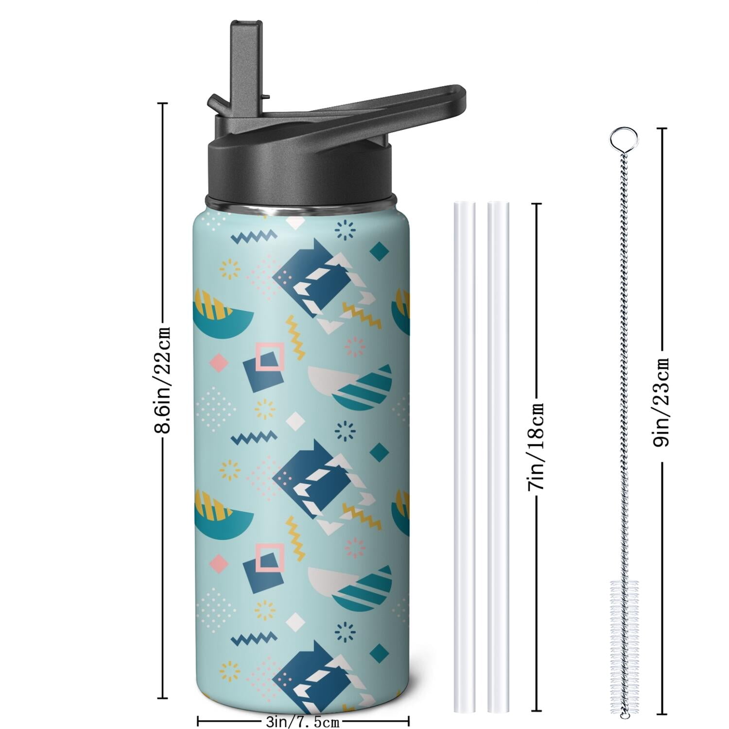 Modern 18 oz Insulated Stainless Steel Water Bottle with Straw & Cleaning Brush , Leakproof, BPA-Free, 304 Stainless Steel, Wide Mouth, Travel Mug for Car, Gym, Office