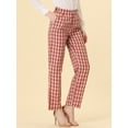 thumbnail image 2 of INSPIRE CHIC Pantalones a cuadros casuales para mujer, bolsillos, pierna recta, trabajo, oficina, pantalones beis rojo S, 2 of 5