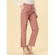 thumbnail image 2 of INSPIRE CHIC Pantalones a cuadros casuales para mujer, bolsillos, pierna recta, trabajo, oficina, pantalones beis rojo S, 2 of 5