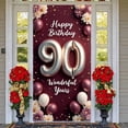 thumbnail image 3 of Wine Red 90th Birthday Banner Metallic Number Birthday Backdrop Floral Decoration Sparkling Accents Milestone Background for 90th Birthday Party Senior Celebration Family Gathering, 3 of 9