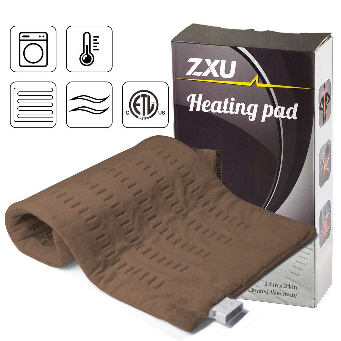 ZXU SZ Brown Large Electric Fast Heating Pad with Moist and Dry Heat