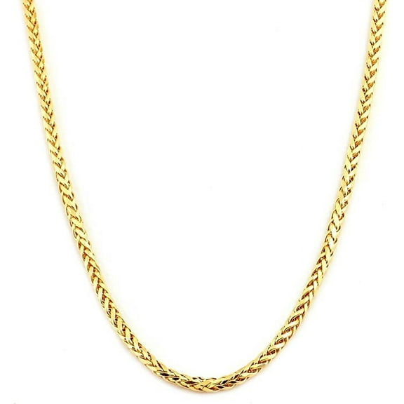 LOVEBLING 10K Yellow Gold 2.5mm Palm Round Wheat Franco Chain Necklace with Lobster Lock (16)