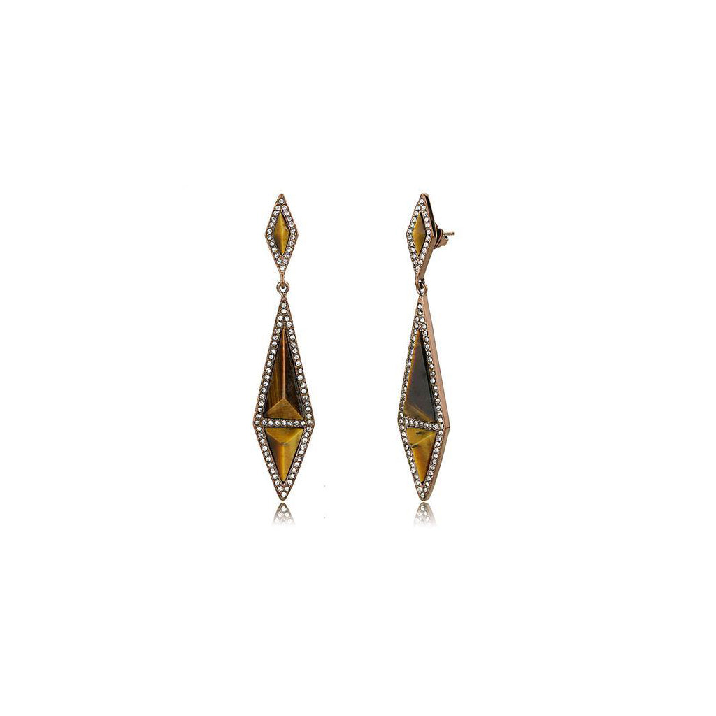 Women's Stainless Steel Synthetic Topaz Brown Dangle & Drop Earrings