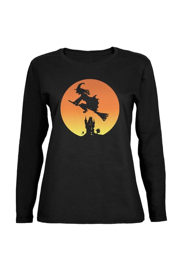 Halloween Witch Sunset Black Womens Long Sleeve T-Shirt - 2X-Large