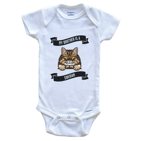 My Brother Is A Siberian Cat Cute Kitten Baby Bodysuit, 0-3 Months White