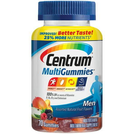 Centrum Men MultiGummies (70 Count, Natural Cherry, Berry, Apple Flavor) Multivitamin / Multimineral Supplement