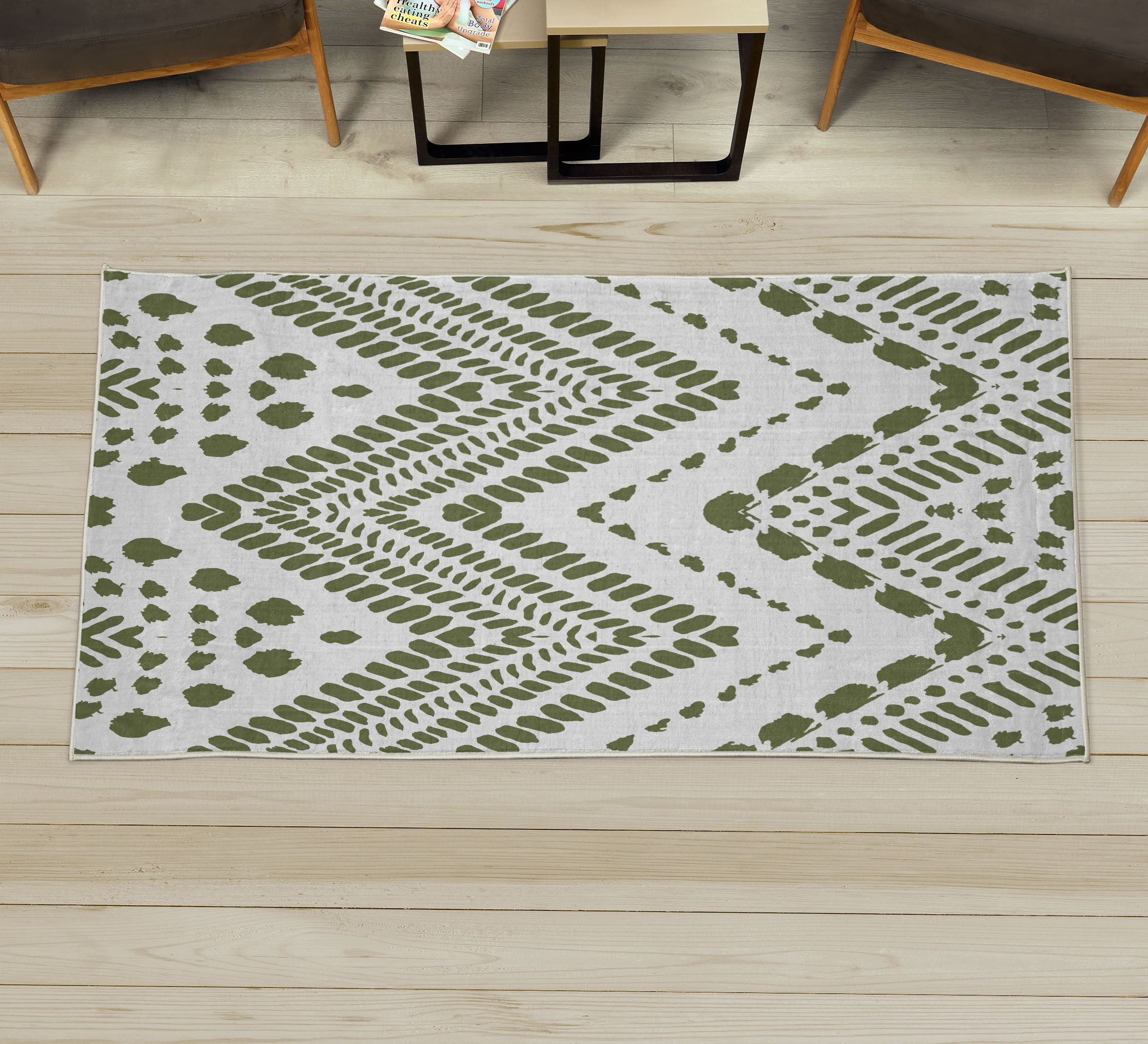 Green Aztec Rug Chevron Decorative Rug, Hand Drawn Aztec Pattern Primitive Clan Motif ...