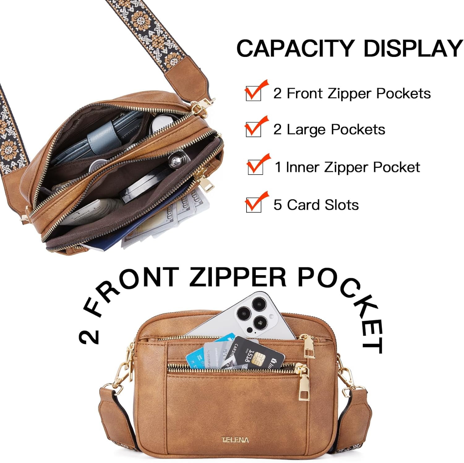 Crossbody Purse for Women Small Crossbody Bags Trendy Vegan Leather with Adjustable Shoulder Strap