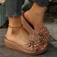 thumbnail image 4 of Tbopshirt Wedge Sandals for Women Open Toe Flower Mid Heels Solid Color Comfortable Dressy Summer Slides with Arch Support, 4 of 9