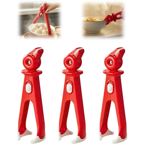 3 Pack Hot Plate Gripper with Non-Slip Silicone for Bowls & Dishes, Kitchen Retriever Tongs