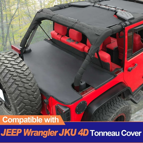 Shadeidea Jeep Wrangler Cargo Cover JKU 4-Door Truck Tonneau Cover (2007-2018), Vinyl Black, 1 Piece