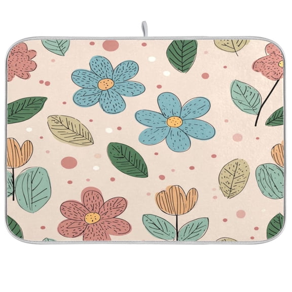 Iauyy Dish Drying Mat for Kitchen Counter, Super Absorbent & Hanging 16x18 / 18x24 Inch (S/M) Graffiti Flowers