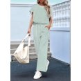 thumbnail image 6 of Womens Striped 2 Piece Set Short Sleeve T Shirts Wide Leg Pants Matching Lounge Sets with Pockets Light Green XL, 6 of 8
