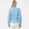 thumbnail image 5 of Women's Long Sleeve Button Front Peplum Blouse with V-Neckline and Gathered Waist Detail - Small, Blue, 5 of 7