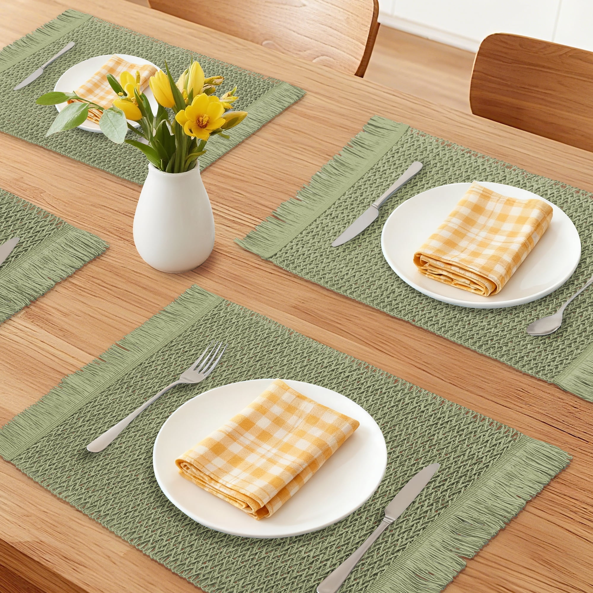 Unique Bargains Farmhouse Placemats Set of 6 Woven Table Mats for Indoor Dining Green