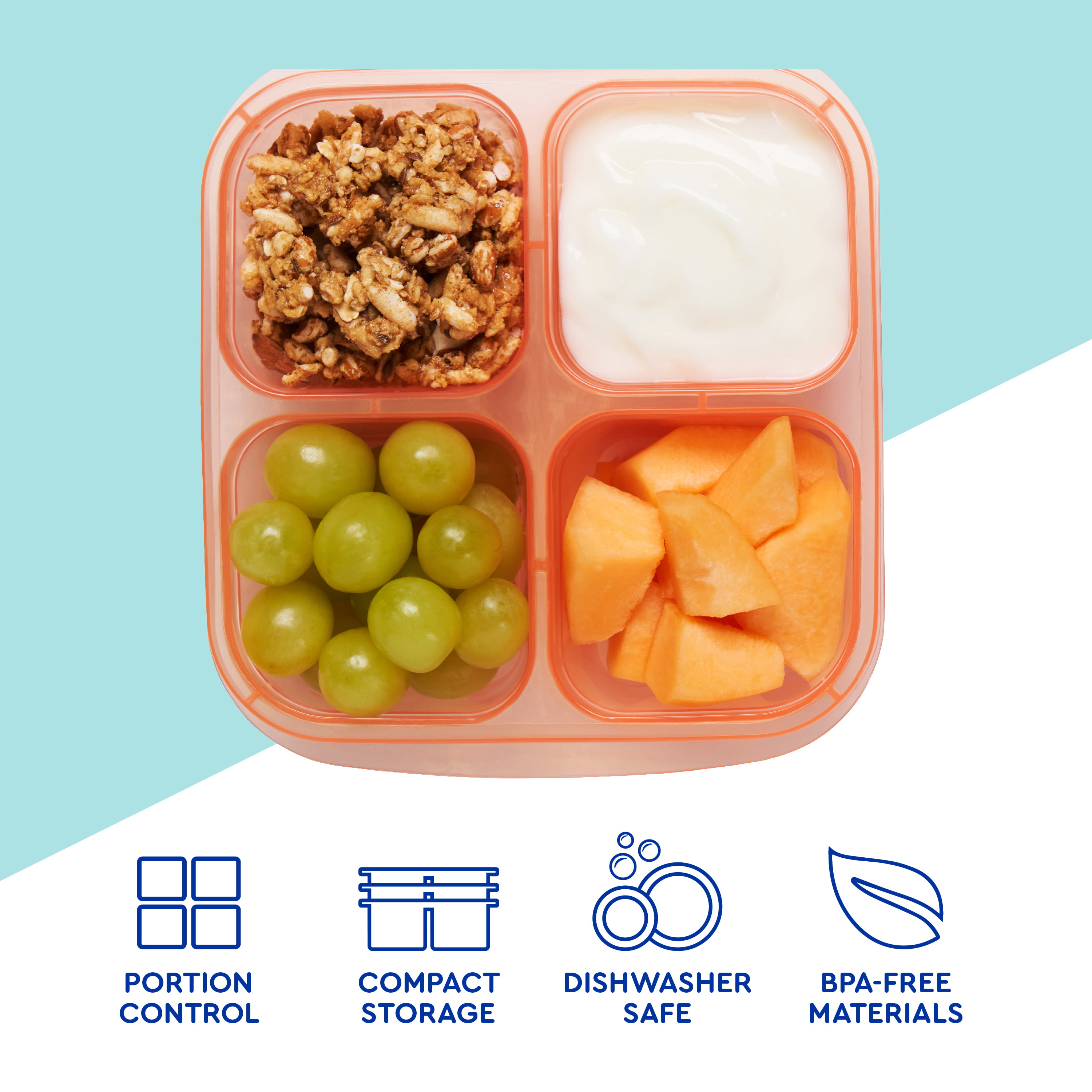 4 Pack Snack Containers, 4 Compartment Divided Snack Container for Kids,  Bento Snack Box for Adults,…See more 4 Pack Snack Containers, 4 Compartment