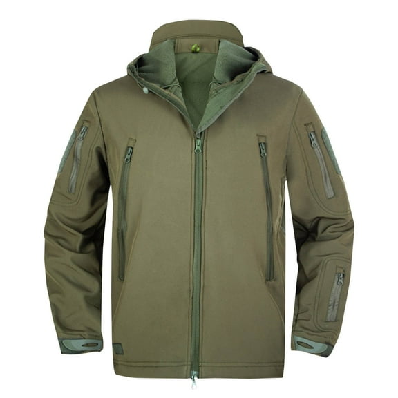 hoksml Men's Softshell Jacket Fleece Lining Windproof Hooded Zip-Up Jacket Solid Color Long Sleeve Outdoor Casual Sports Coat