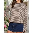 thumbnail image 2 of Women's Oversized Striped Long Sleeve Shirt Crewneck Tops Drop Shoulder Y2K Fall Clothes, 2 of 9