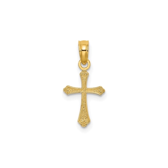 10k Yellow Gold Mini Cross Pendant Necklace for Men and Women Textured Polished Religious Jewelry with Classic Faith Design for Daily Wear and Vintage Style