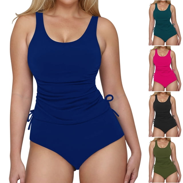 Sentmoon Womens Bikini Swimsuits Curvy Womens Bathing Suit Tummy Control Push Up Solid Color Plus Size Drawstring Women's Swimwear Summer Hawaii for Surfing and Water Sports