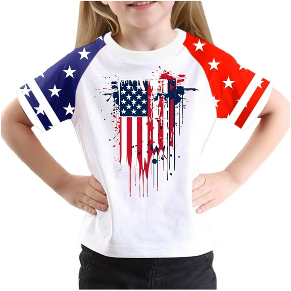 GERsome 4th of July T Shirts for Kids Girls Boys American Flag Patriotic Graphic Tees Short Sleeve Crewneck Tshirts Indenpendence Day Holiday Shirts, 11-12 Years