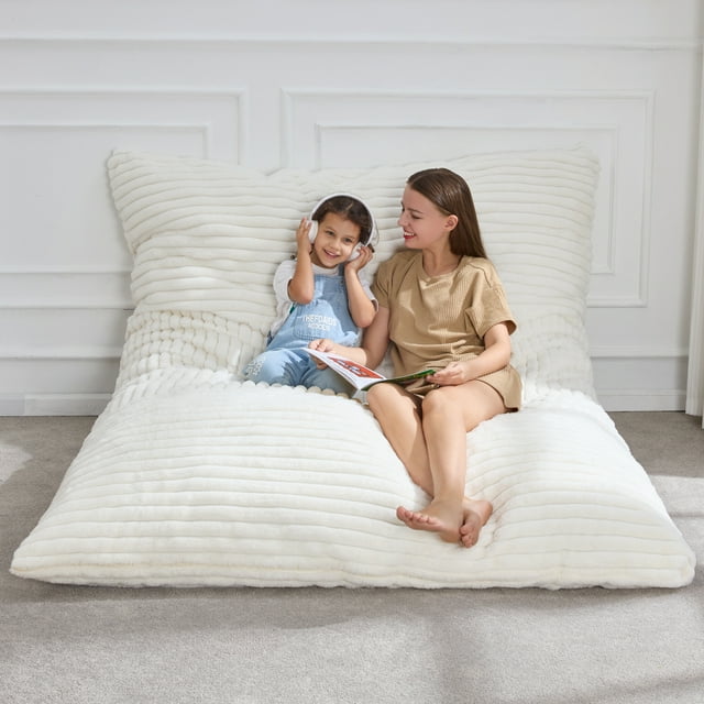 Hobestluk 3 in 1 Bean Bag Chair Giant Bean Bag Chairs Convertible Bean Bag Chairs with Machine Washable Cover, Large Beanbag Chairs for Adult (White)