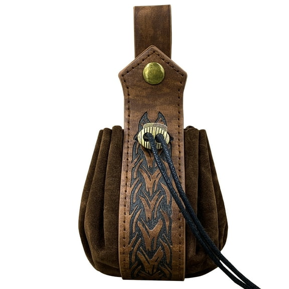 1pc Medieval Faux Leather Drawstring Waist Bag Retro Nordic Viking Portable Fanny Pack