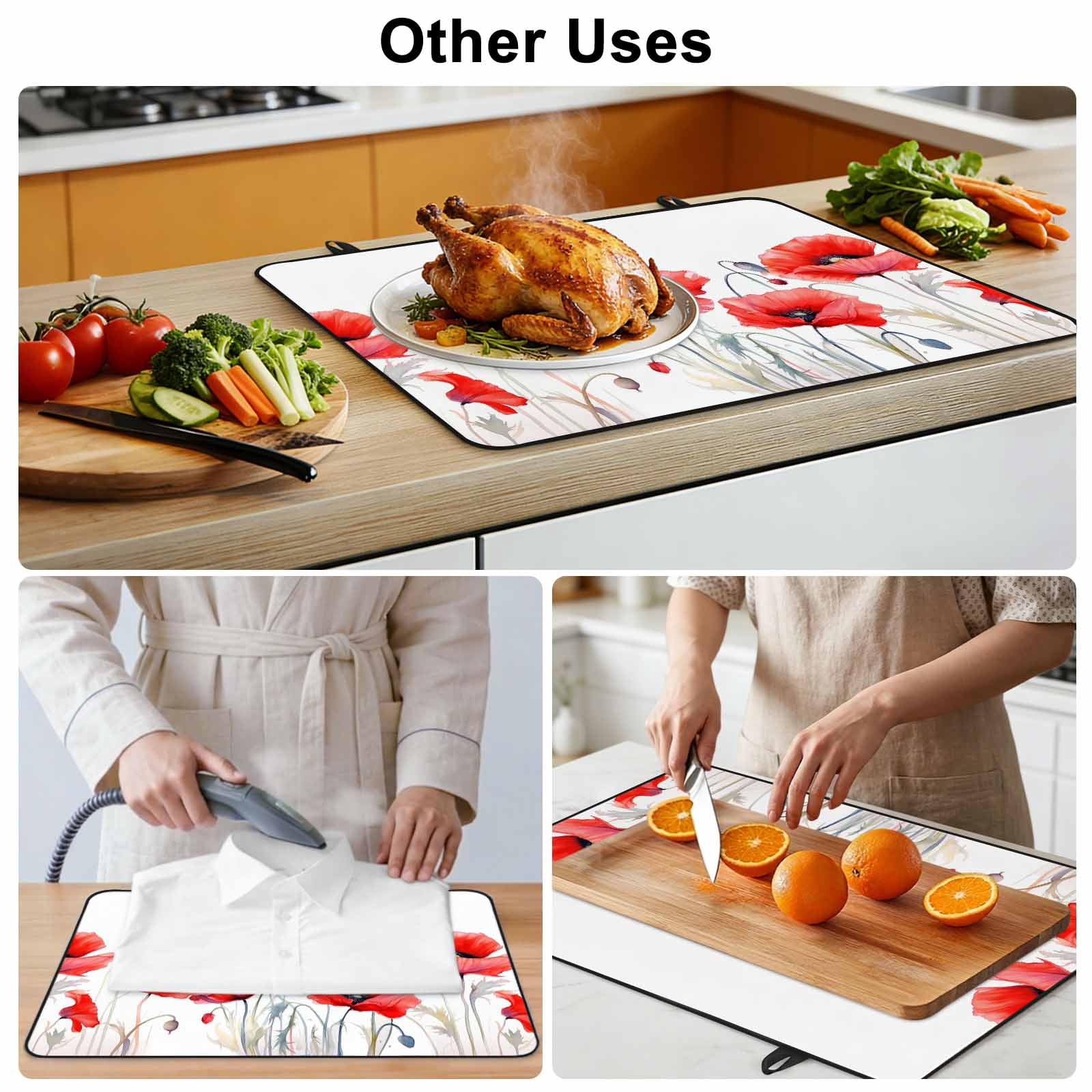 Red Spring Floral Stove Top Cover for Electric Stove, Heat-proof & Non Slip Glass Top Stove Cover Protector, Pastoral Botanical Summer Elegant Kitchen Flat Cooktop Rubber Mat 24x21 Inches