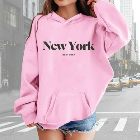 GBSYEWXS Sweatshirt For Big Girls Long Sleeve Letter Print Hoodies Outdoor Hooded Relaxed Fit Pink Tops Size 13-14 Years