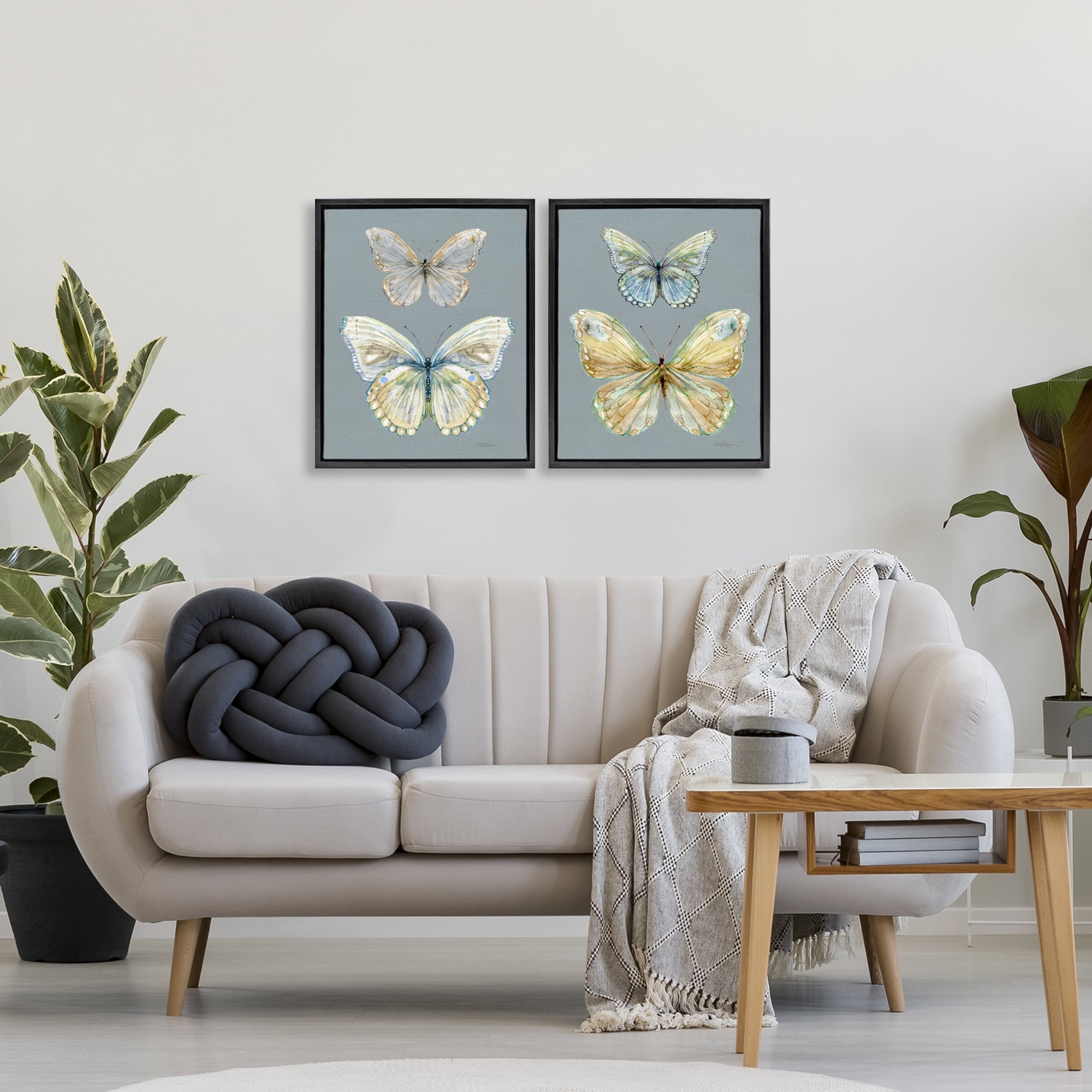 Stupell Industries Butterfly Pairs over Slate 2 Piece Black Framed Floater Canvas Set, design by Carol Robinson