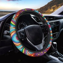 Kuiaobaty Groovy Hippie Flower Pattern Car Steering Wheel Cover Fit Most SUV Truck Car Van Easy to Install Car Wheel Cover Protector Steering Wheels Accessories Universal Fit 15 inches
