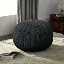 LR Home Medium Solid Transitional Indoor Round Pouf, Gray, 20" x 20" x 16"