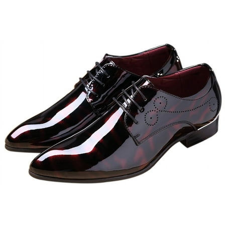 Santimon Men Oxford Dress Shoes Brogue Floral Patent Leather Casual Formal Business Derby Shoes Red 11 US