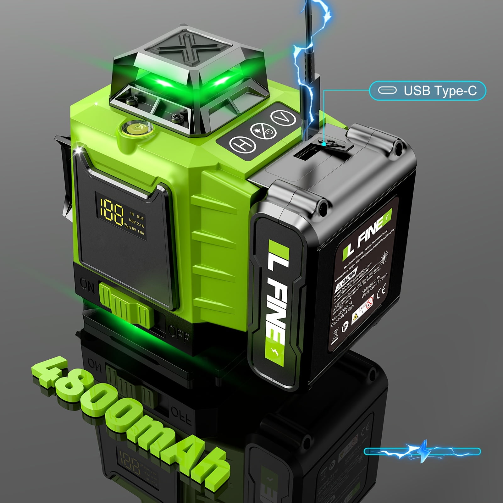 LFINE 4D Self-Leveling Laser Level, Plastic Alloy Material - 4x360° Cross Line with Tripod, 4800mAh Battery, Durable Case for Construction & Tile Work