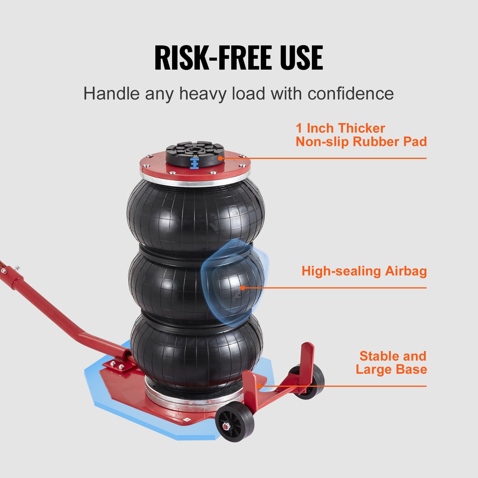 VEVOR Air Jack, 3 Ton/6600 lbs Triple Bag Air Jack, Airbag Jack with Six Steel Pipes, Lift up to 17.7 inch/450 mm,3-5 s Fast Lifting Pneumatic Jack,with Long Handles for Cars, Garages,Repair, (Red)