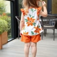 thumbnail image 4 of NAISIBABY Girls Outfit Sets, Cute Ruffled Floral Tops Elastic Waist Shorts Cotton Summer Casual Outfits Orange 4-5T, 4 of 4
