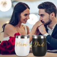 thumbnail image 6 of Mom and Dad Wine Tumbler Set, Funny Christmas Gifts for New Parents New Pregnancy New Dad New Mom Anniversary Birthday, 12oz Stainless Steel Insulated Tumbler with Lid and Golden Word, Black and White, 6 of 6