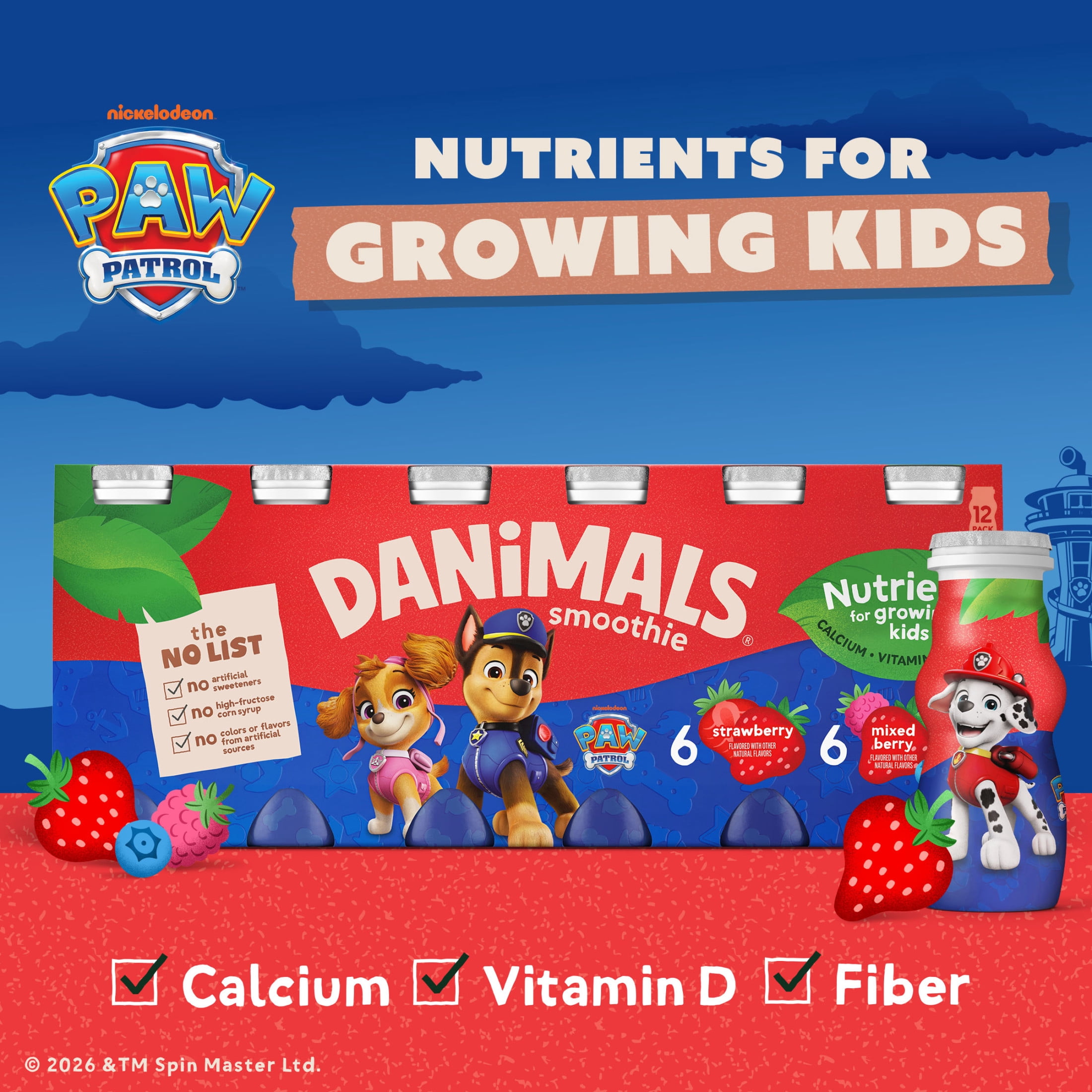Danimals Smoothie Strawberry and Mixed Berry Low Fat Dairy Drink Smoothie Bottles Multi-Pack, 3.1 fl oz, 12 Count​