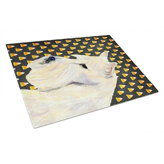 Caroline's Treasures Scottish Terrier Wheaten Candy Corn Halloween Glass Cutting Board Large